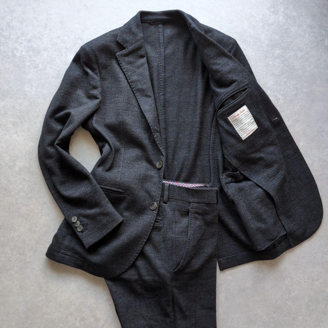 ルビアム コットンウール チェックシングルスーツ グレー 46サイズ