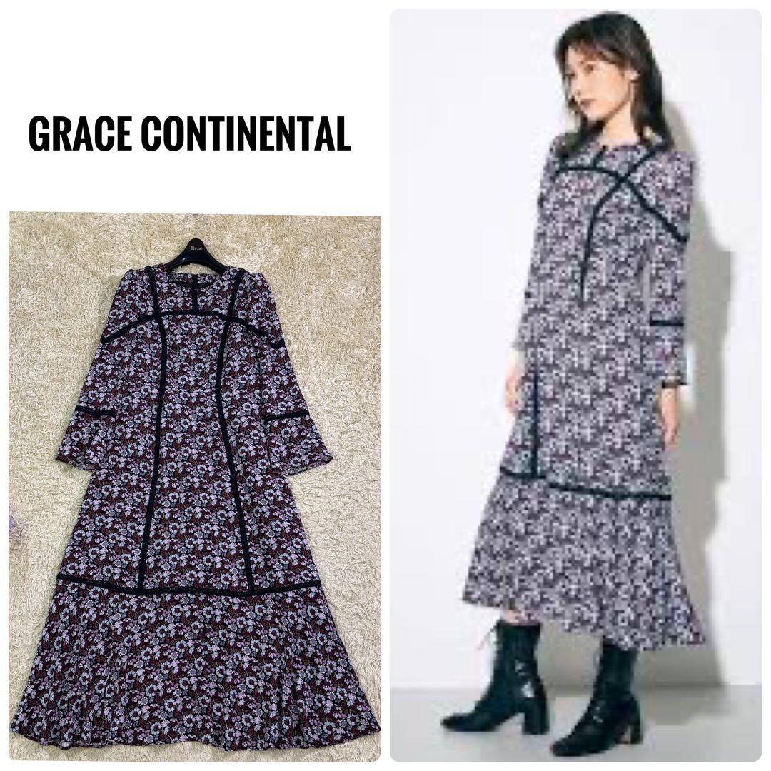 完売品　人気　グレースコンチネンタル　小花パッチレース切替　ロングワンピース