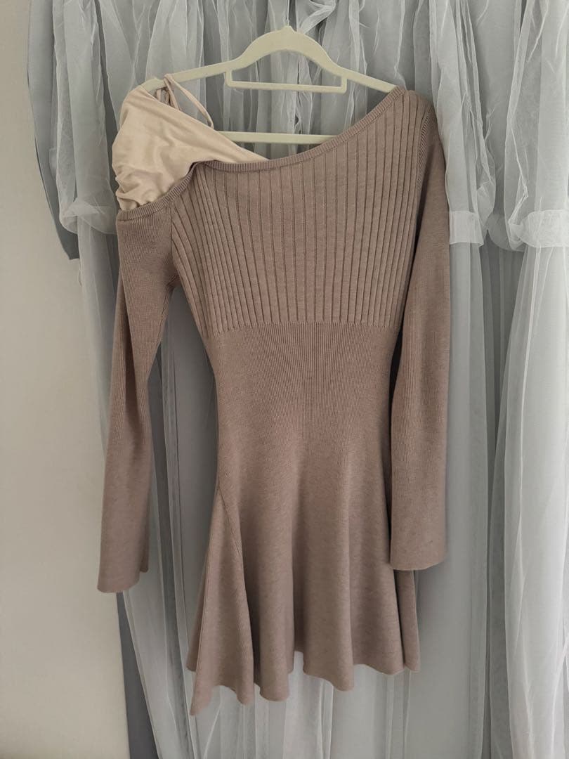 ワンピース andmaryHelen knit flare mini dress beige