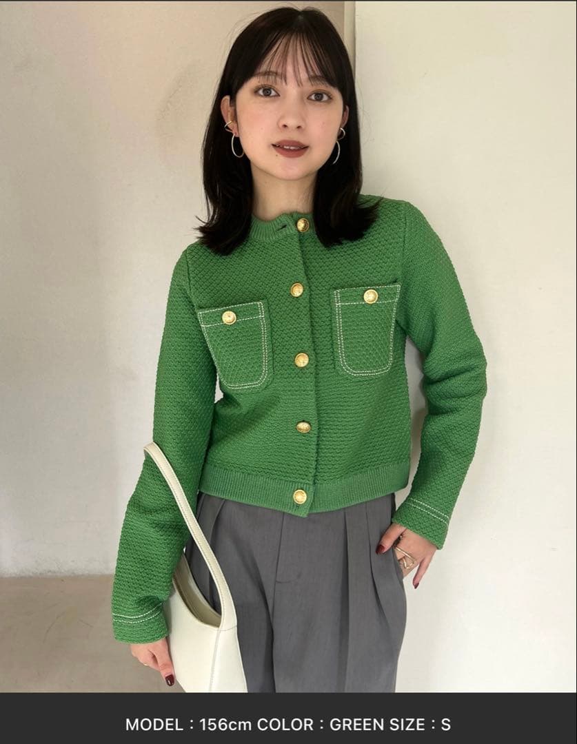 anuans グリーン ノーカラージャケット S