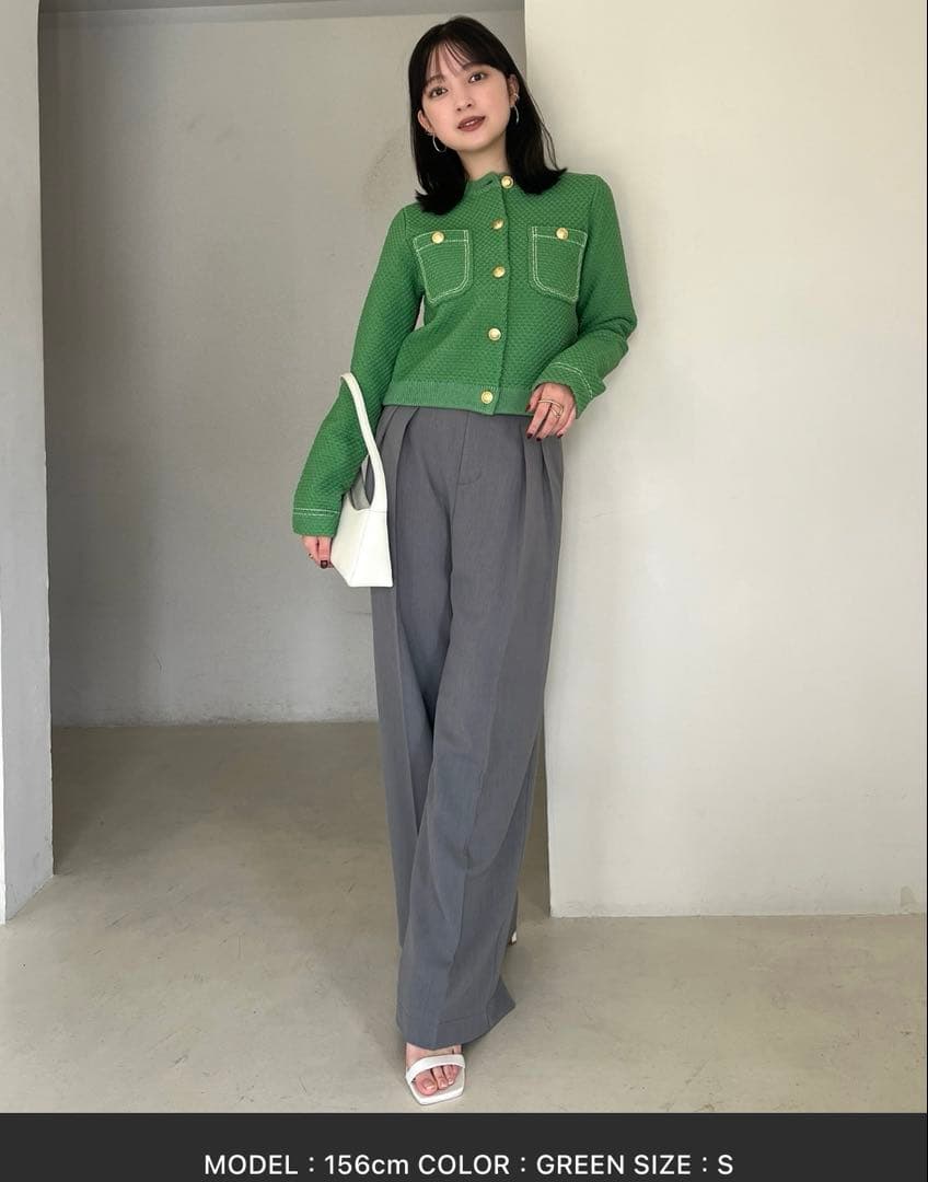 anuans グリーン ノーカラージャケット S