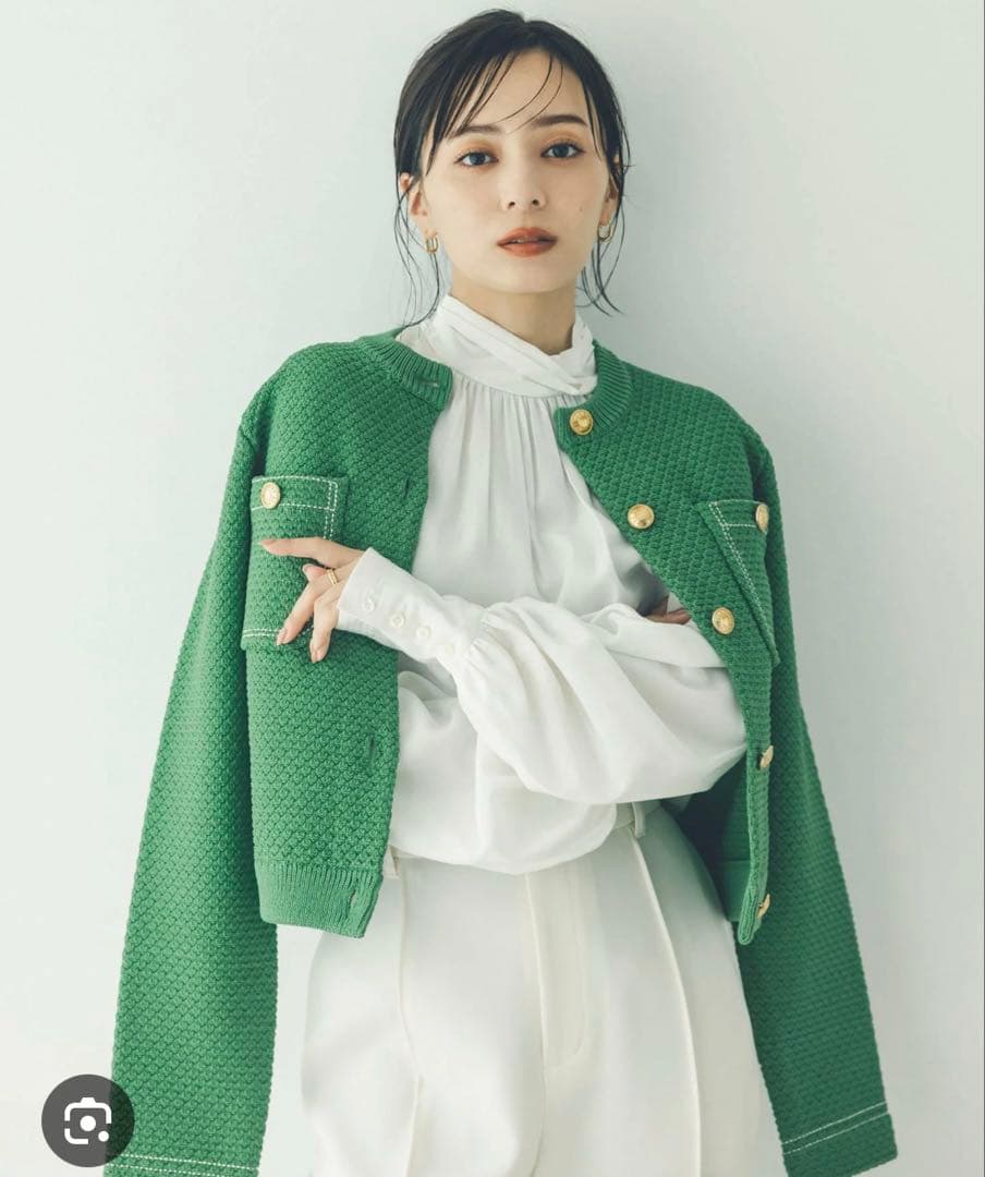 anuans グリーン ノーカラージャケット S