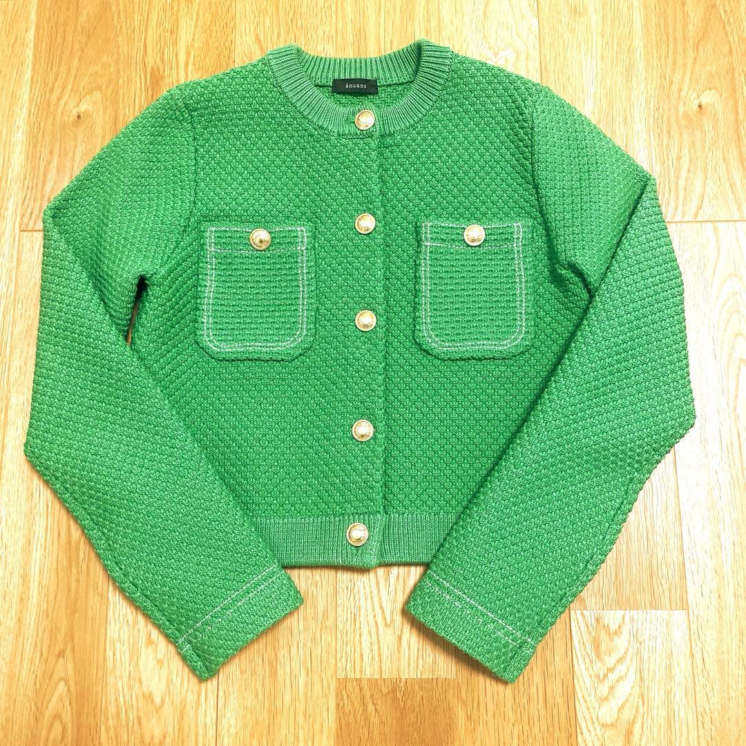 anuans グリーン ノーカラージャケット S