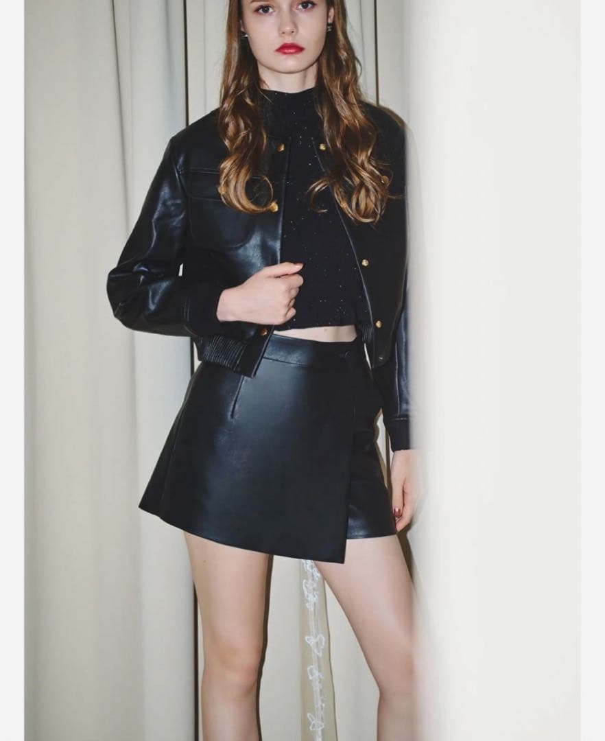 パンツ sheller leather like wrap culottes