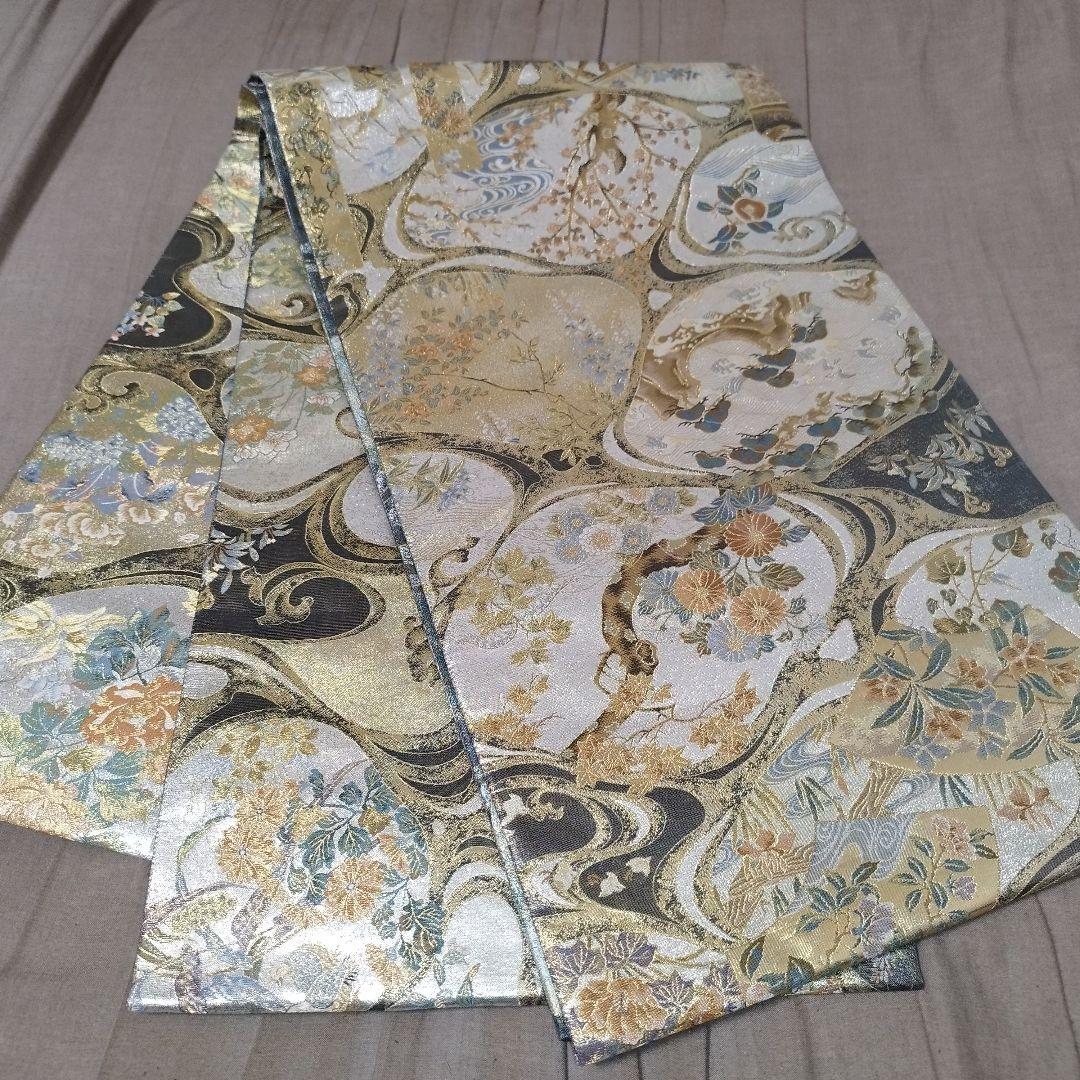 【未使用】西陣あさぎ　琳派流水名勝図　全通　丸帯　東京 さが美　扱い