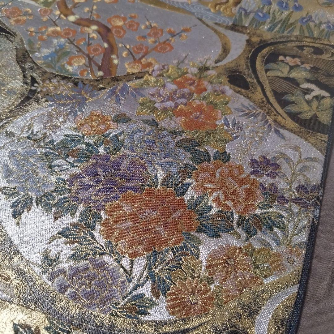 【未使用】西陣あさぎ　琳派流水名勝図　全通　丸帯　東京 さが美　扱い