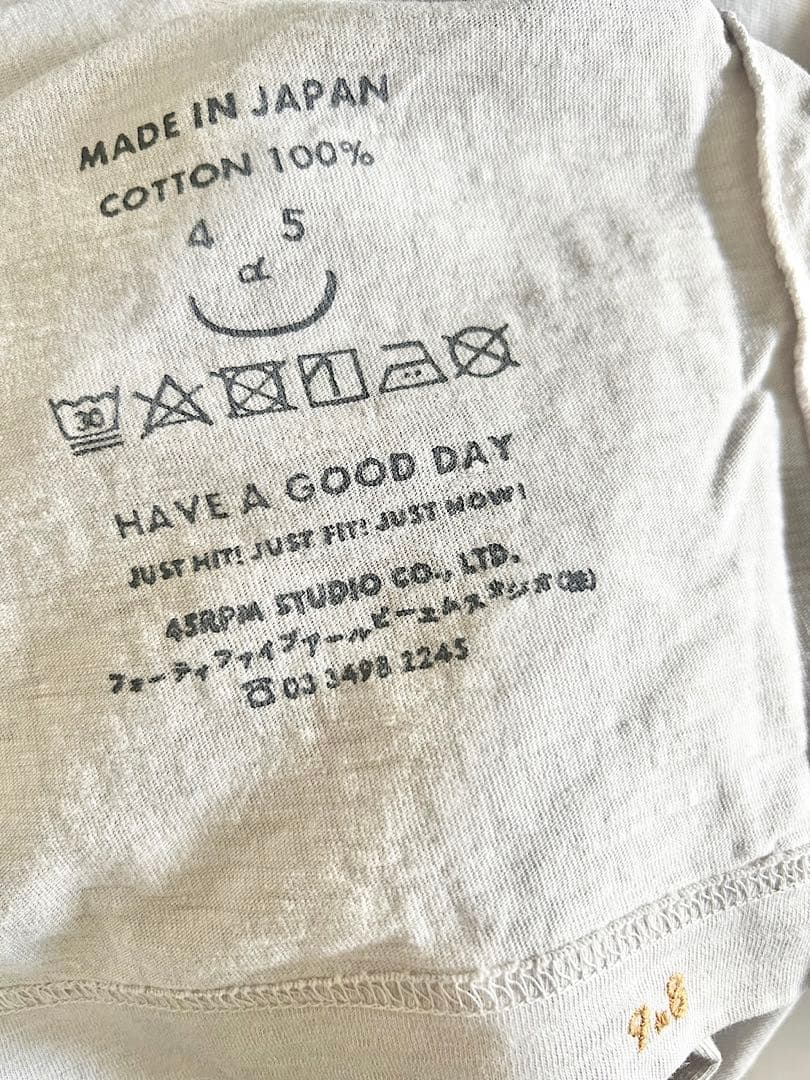 【美品】45R　度詰天竺の908オーシャンTシャツ　アイスグレー