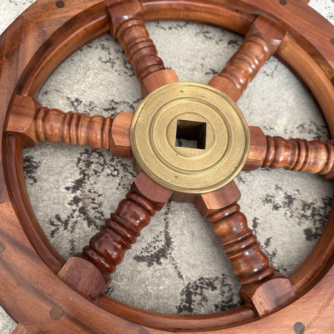 大型　船　舵　ヴィンテージ　ポートホール　鏡　ミラー　船の窓　壁掛け　サリュ