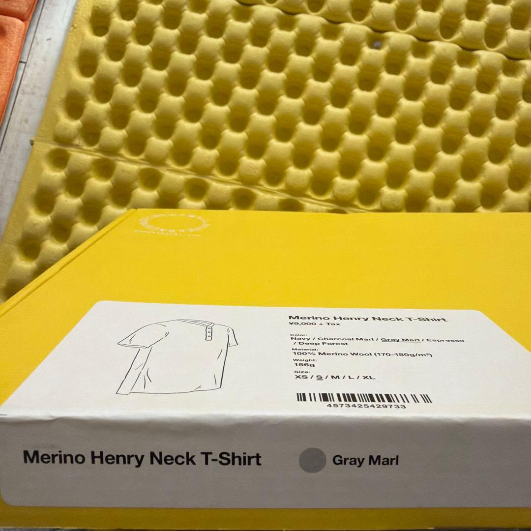 山と道　Merino Henry Neck T-Shirt S グレー杢