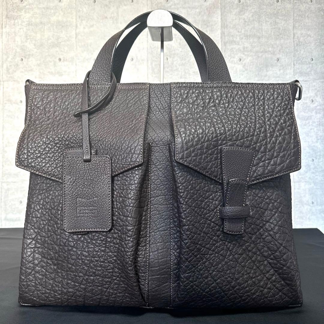 専用品MAURO GOVERNA ダークブラウン レザー A4ビジネスバッグ