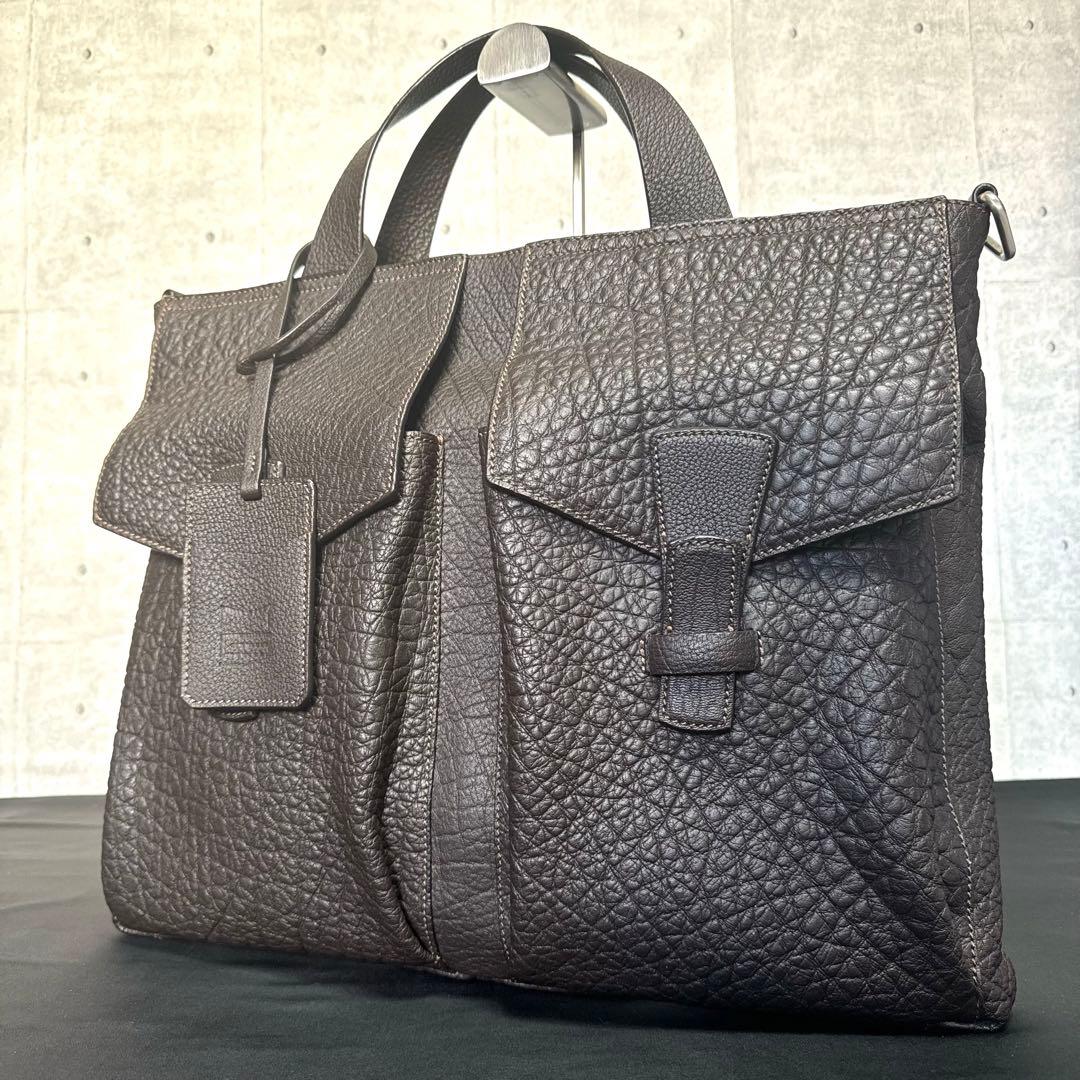 専用品MAURO GOVERNA ダークブラウン レザー A4ビジネスバッグ