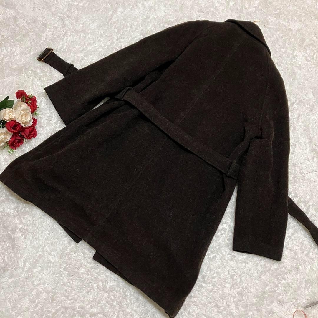 ポールスミス　ステンカラーコート　肉厚ウール　ロング丈　ベルト付き　ブラウン　M