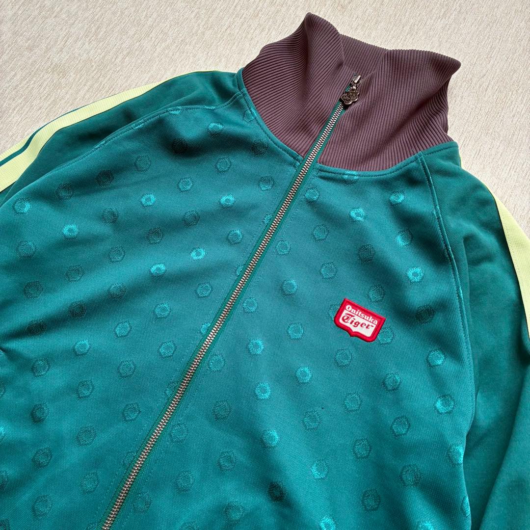 Onitsuka Tiger トラックジャケット　グリーン　サイドライン　総柄