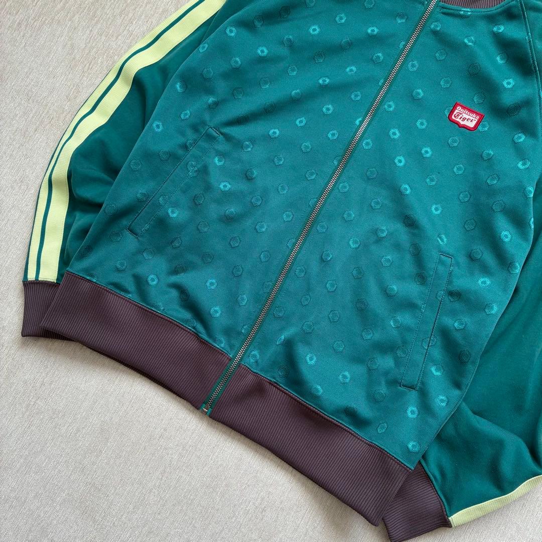 Onitsuka Tiger トラックジャケット　グリーン　サイドライン　総柄