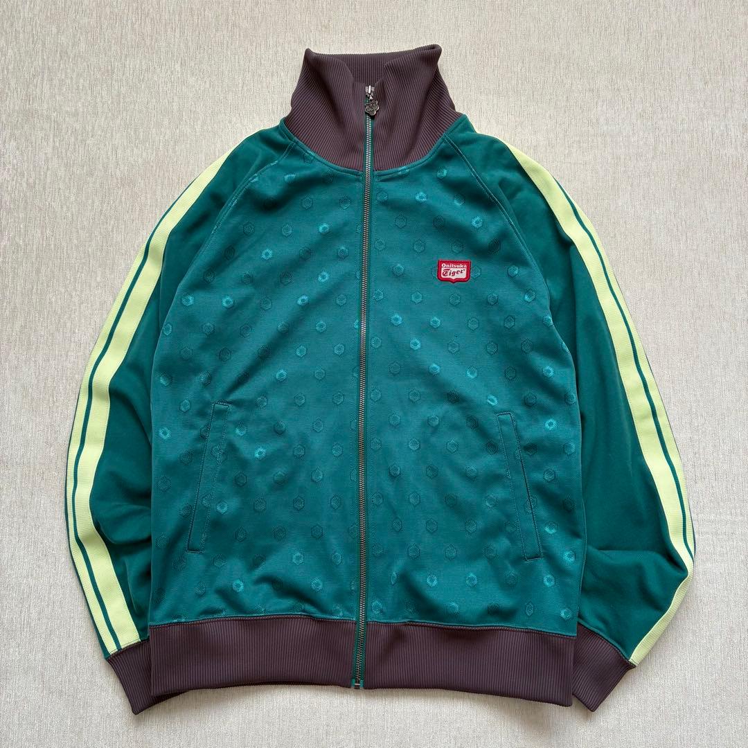 Onitsuka Tiger トラックジャケット　グリーン　サイドライン　総柄