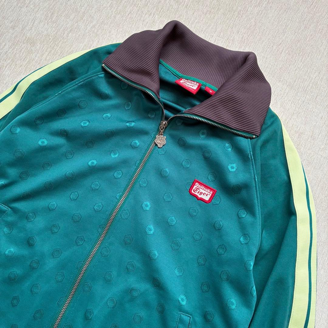 Onitsuka Tiger トラックジャケット　グリーン　サイドライン　総柄