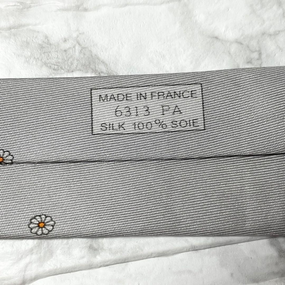 エルメス　HERMES ネクタイ　グレー　花　フラワー　ソリッドタイ　スーツ