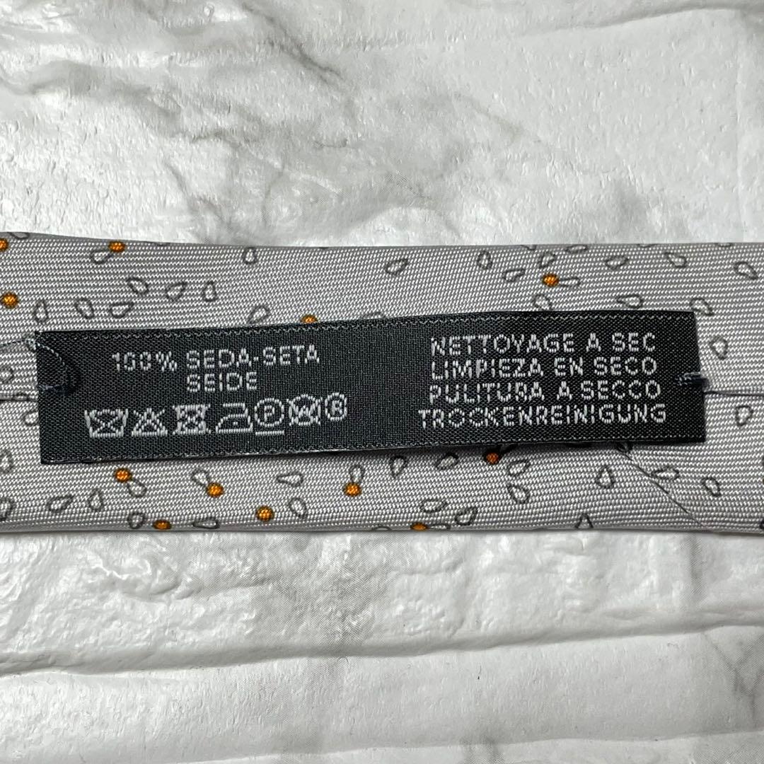 エルメス　HERMES ネクタイ　グレー　花　フラワー　ソリッドタイ　スーツ