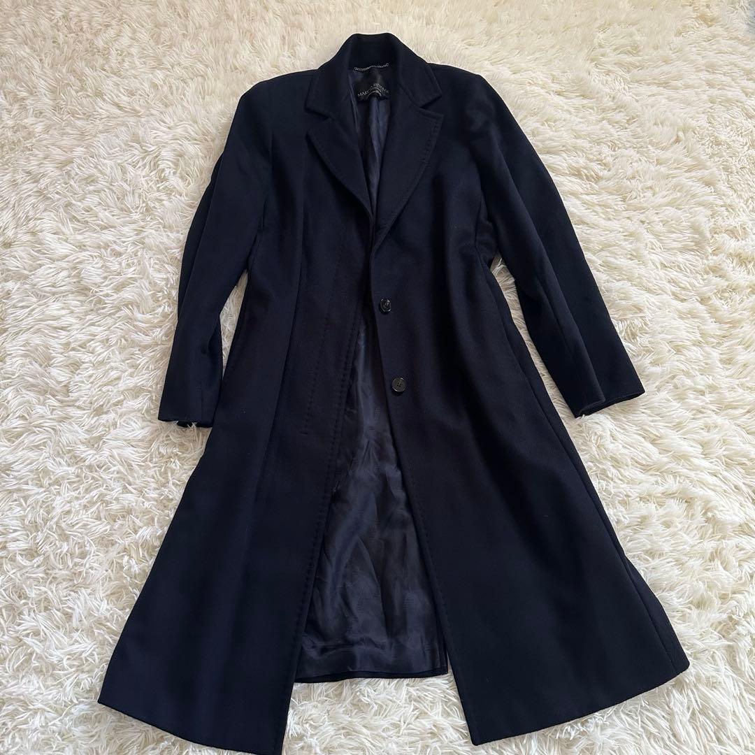 【美品】マリナリナルディ スタンドカラー カシミヤ100% ロングコート 黒