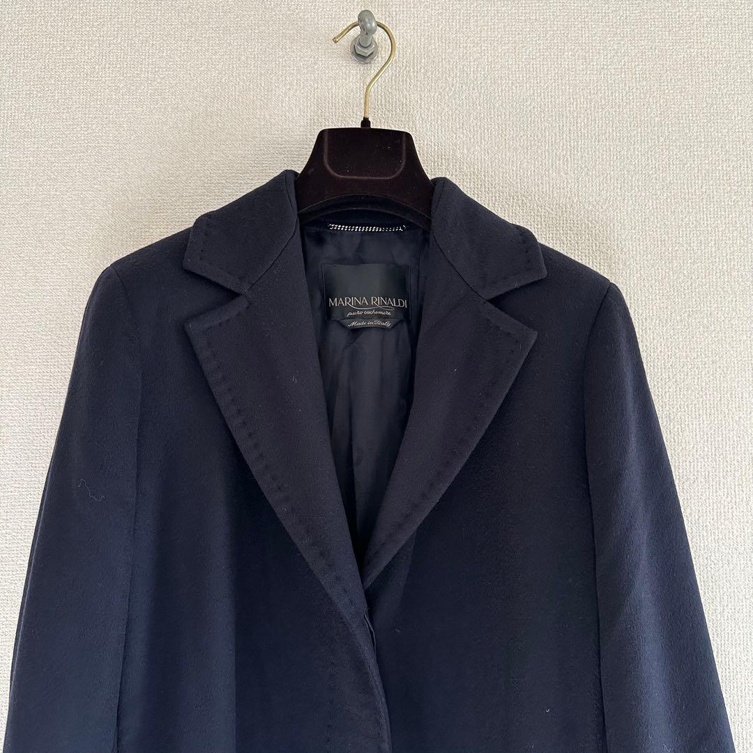 【美品】マリナリナルディ スタンドカラー カシミヤ100% ロングコート 黒