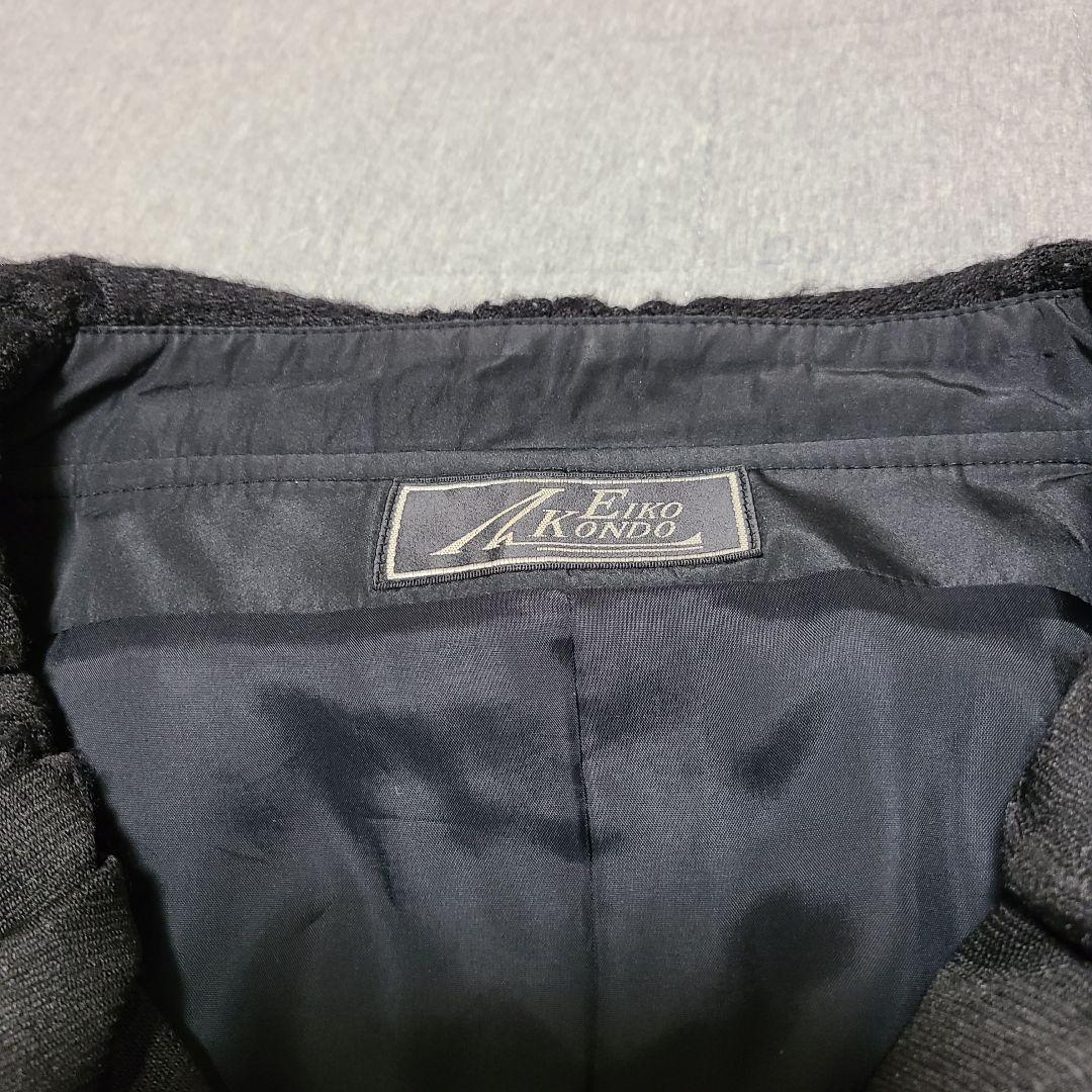 EIKO KONDO 黒フリル襟付きロングコート／Aライン／バック編上げデザイン