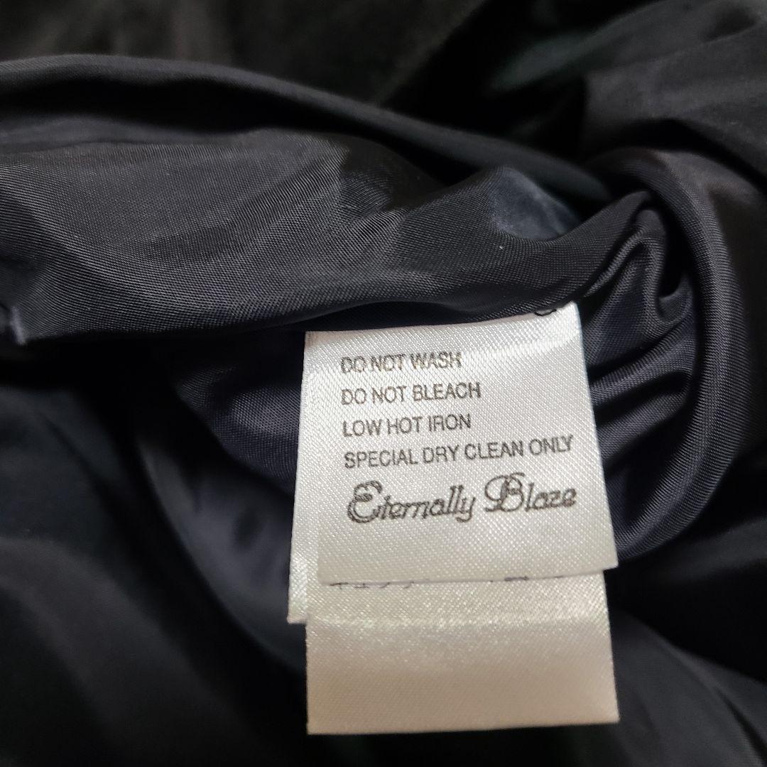 EIKO KONDO 黒フリル襟付きロングコート／Aライン／バック編上げデザイン