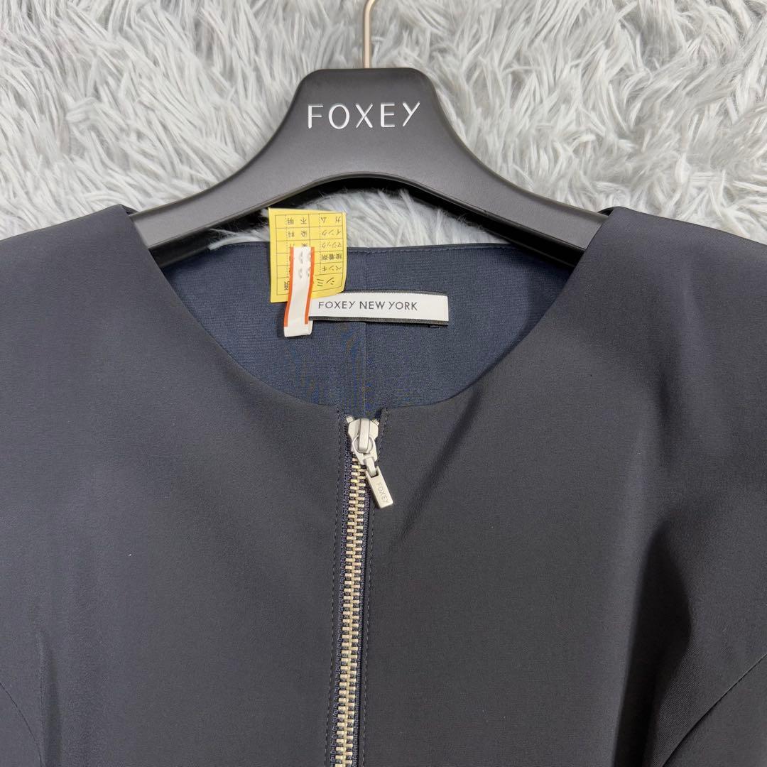 極美品✨フォクシー 42 レイニーフロントジップ ワンピースドレス ミッドナイト
