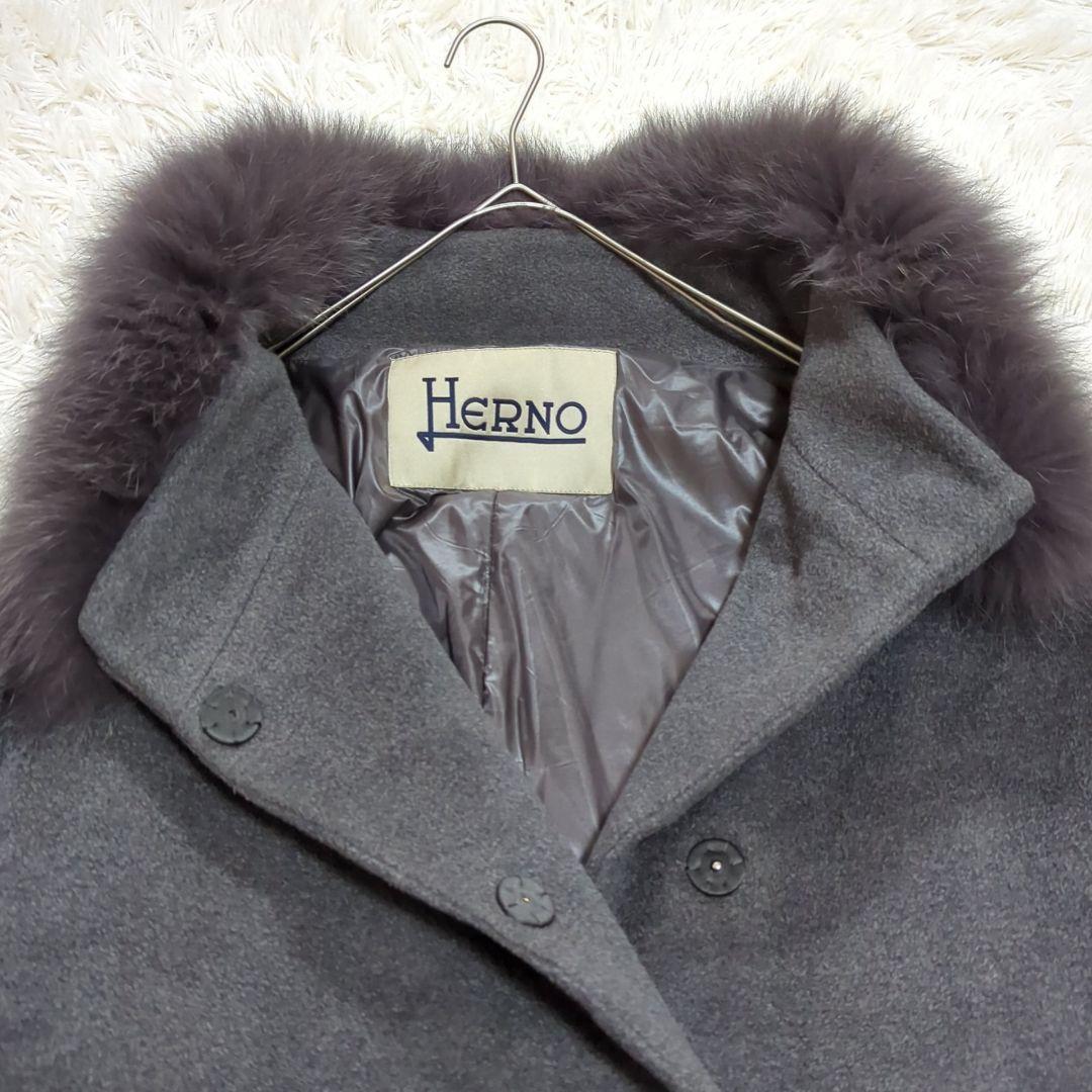 極美品 42 ヘルノ アンゴラ シルク 2way ダウンコート 切替 フォックス