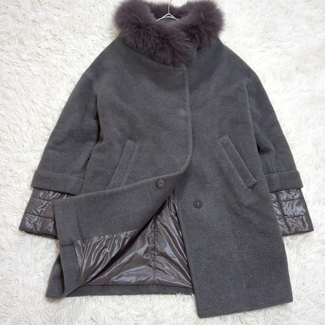 極美品 42 ヘルノ アンゴラ シルク 2way ダウンコート 切替 フォックス
