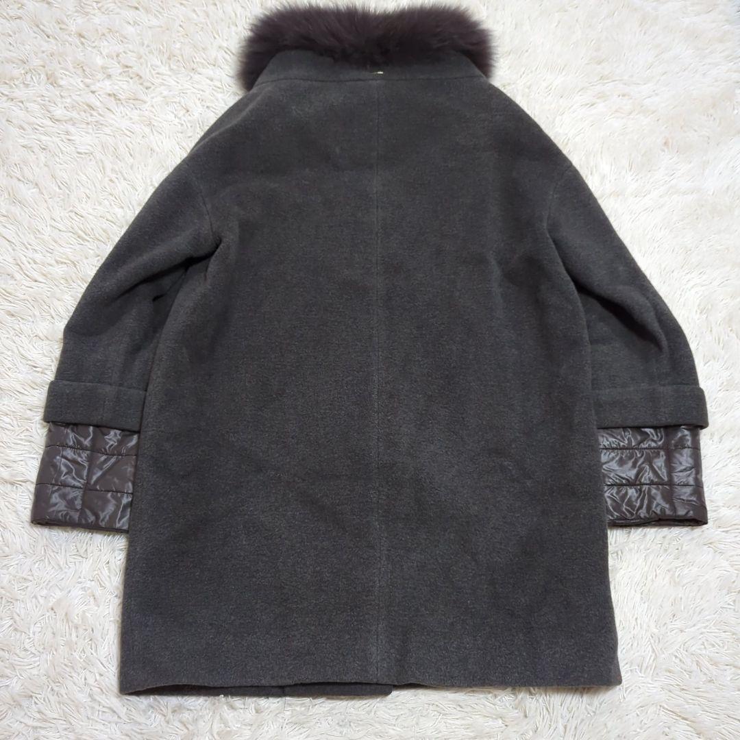極美品 42 ヘルノ アンゴラ シルク 2way ダウンコート 切替 フォックス