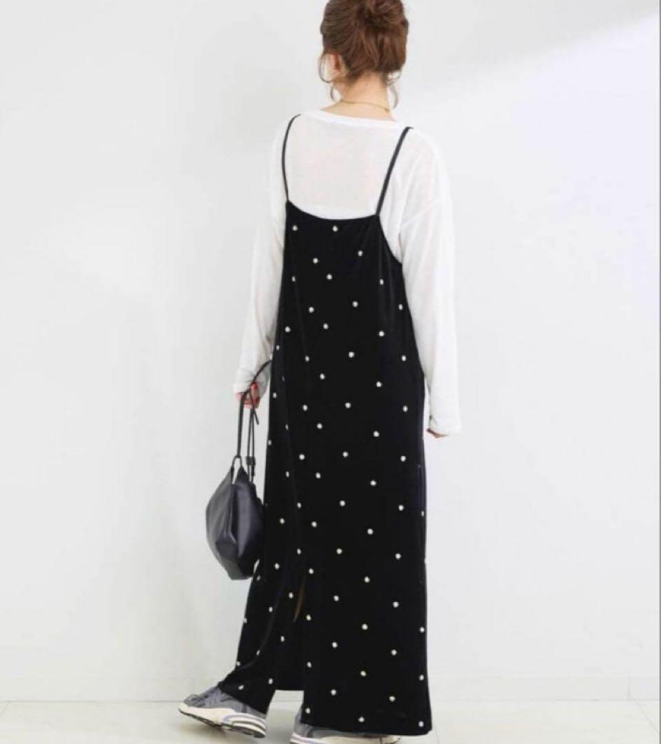 Ｂ.C STOCKベーセーストック ベロアフラワー刺繍ワンピースキャミワンピース