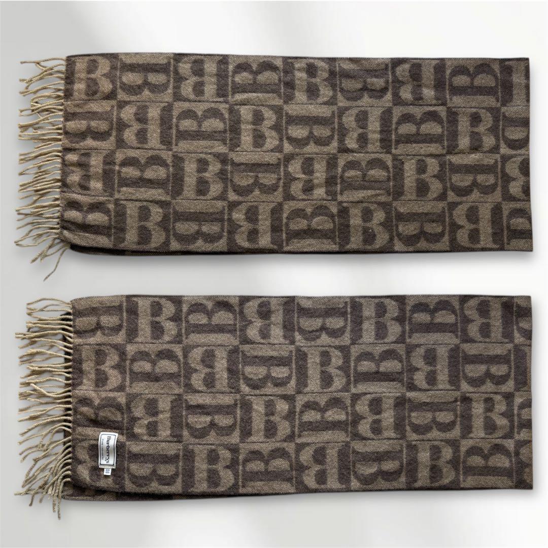 希少 美品 バーバリーズ ピュアカシミヤ100% B柄 総ロゴ 総柄 ブラウン