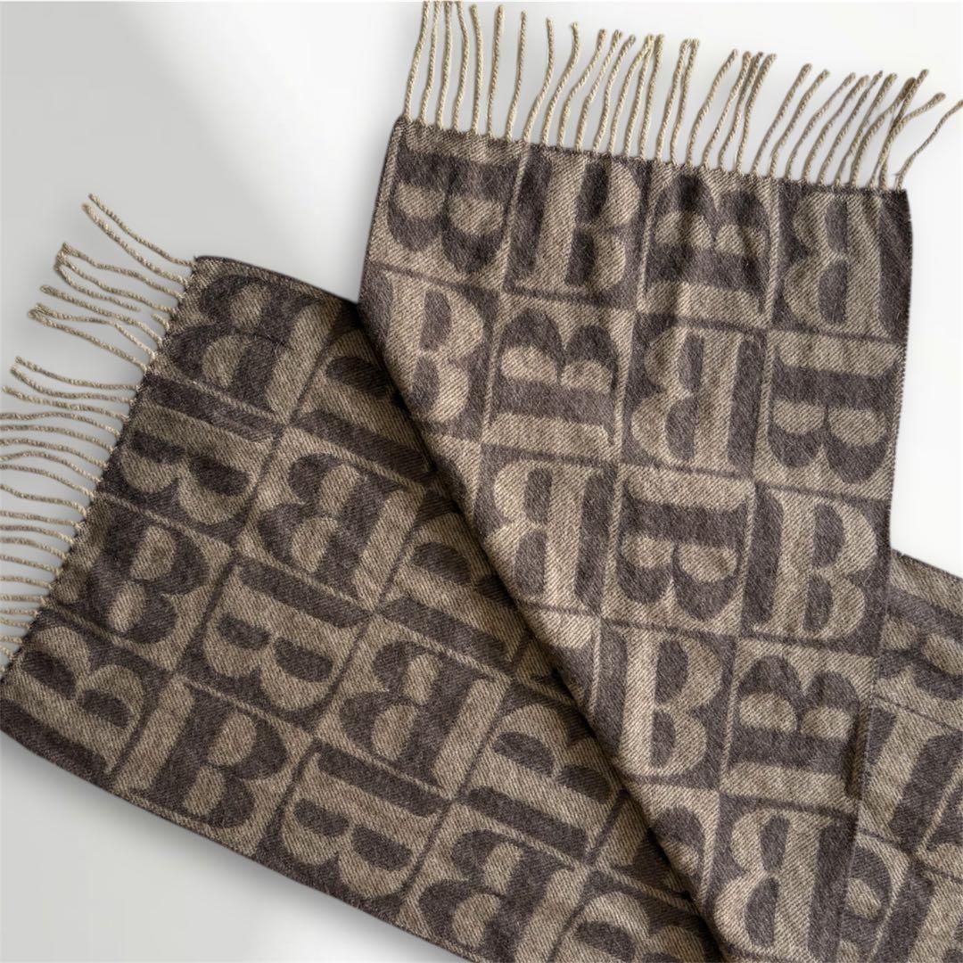 希少 美品 バーバリーズ ピュアカシミヤ100% B柄 総ロゴ 総柄 ブラウン