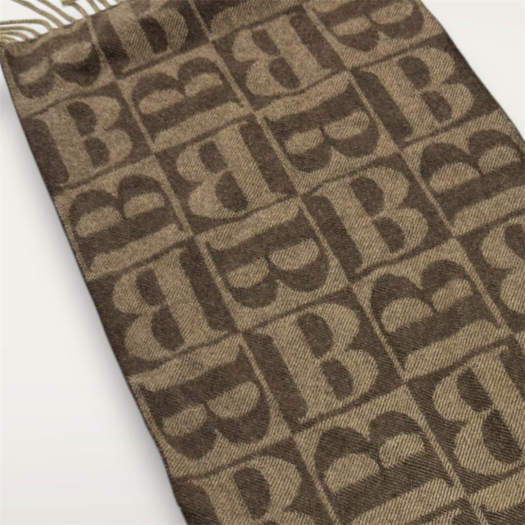 希少 美品 バーバリーズ ピュアカシミヤ100% B柄 総ロゴ 総柄 ブラウン