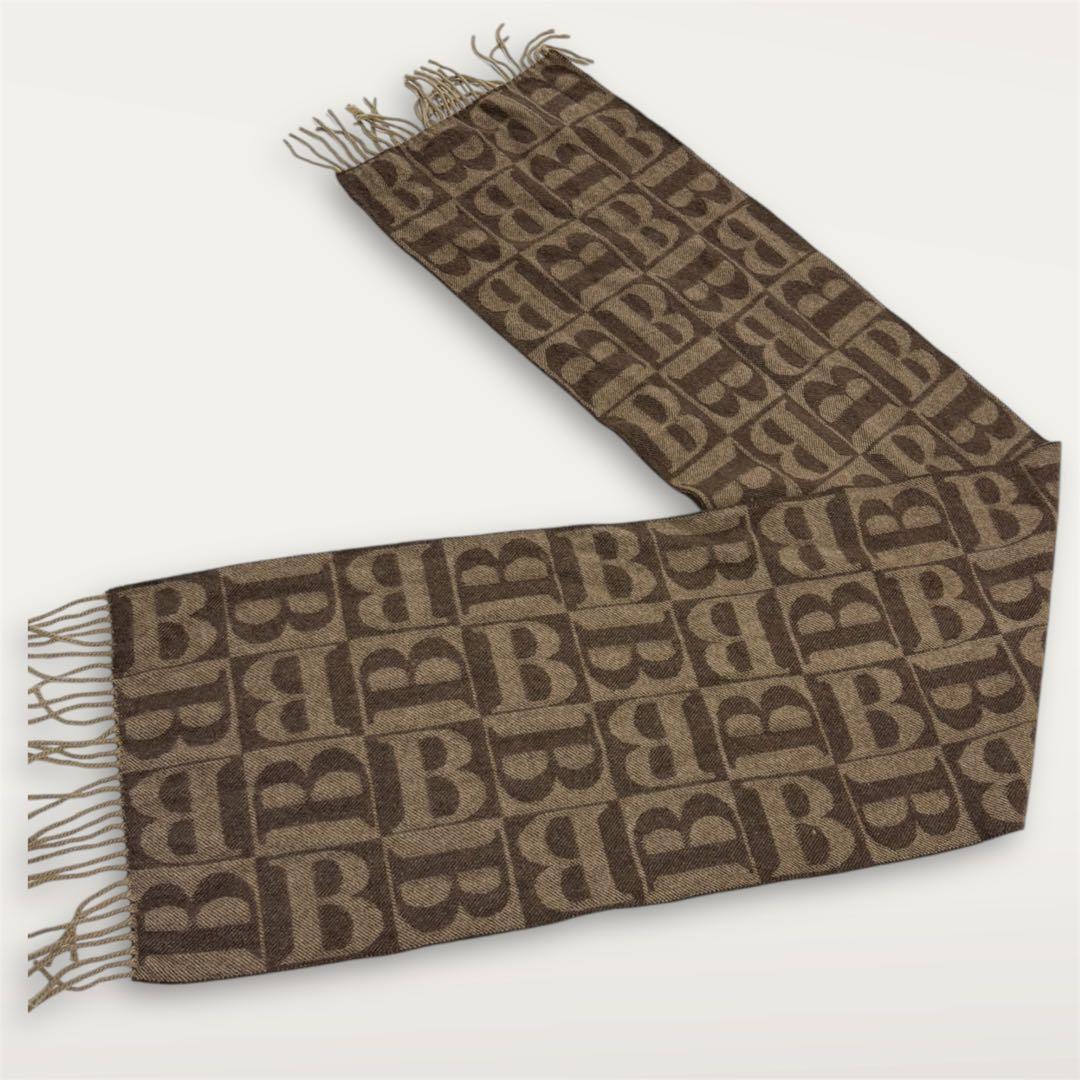 希少 美品 バーバリーズ ピュアカシミヤ100% B柄 総ロゴ 総柄 ブラウン