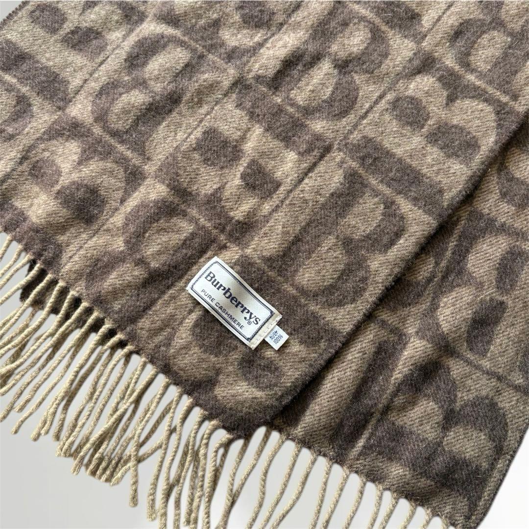 希少 美品 バーバリーズ ピュアカシミヤ100% B柄 総ロゴ 総柄 ブラウン