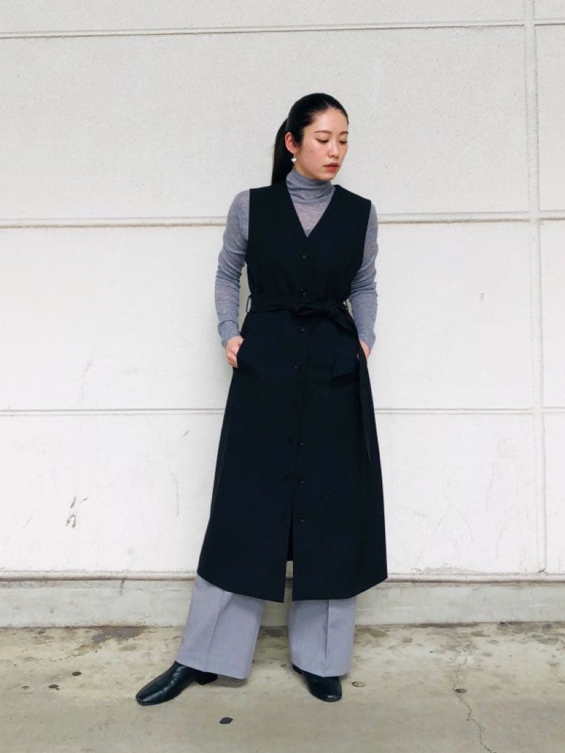 プラステ　ブラッシュドバック2WAYロングジレ　ネイビー　S