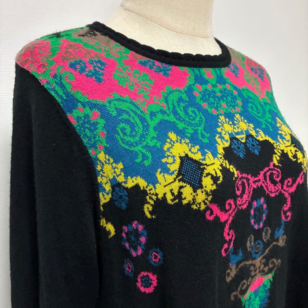 TOKUKO カラフル模様 長袖チュニック　ニットワンピース　9号　昭和レトロ