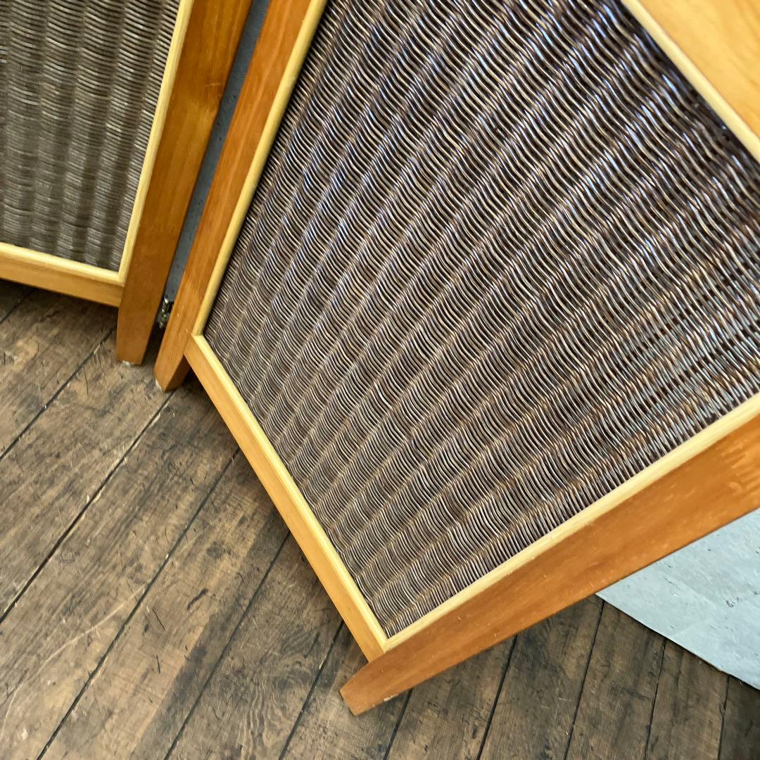 昭和レトロ エスニック 木製 3連 ラタンパーテーション 間仕切り 仕切り