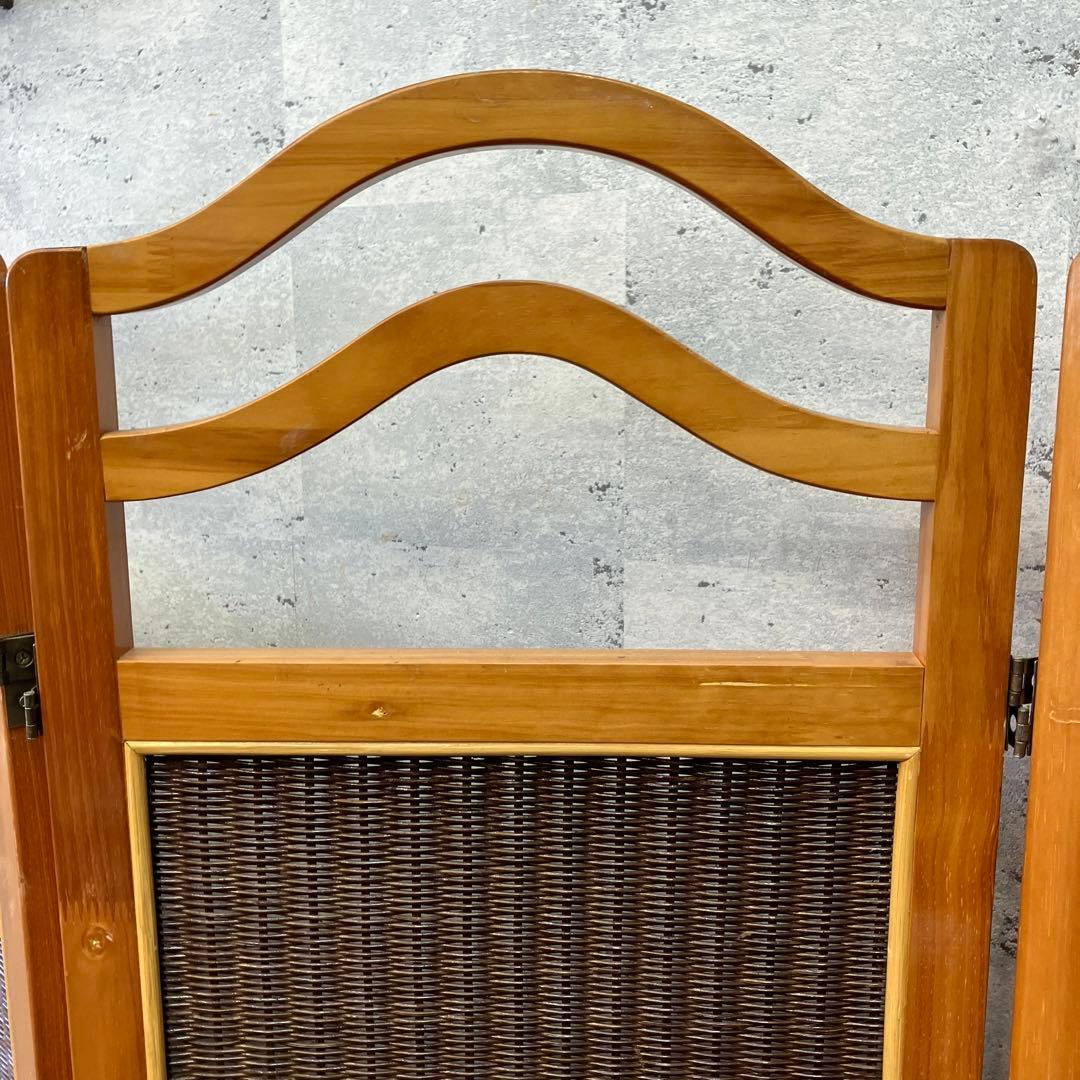 昭和レトロ エスニック 木製 3連 ラタンパーテーション 間仕切り 仕切り