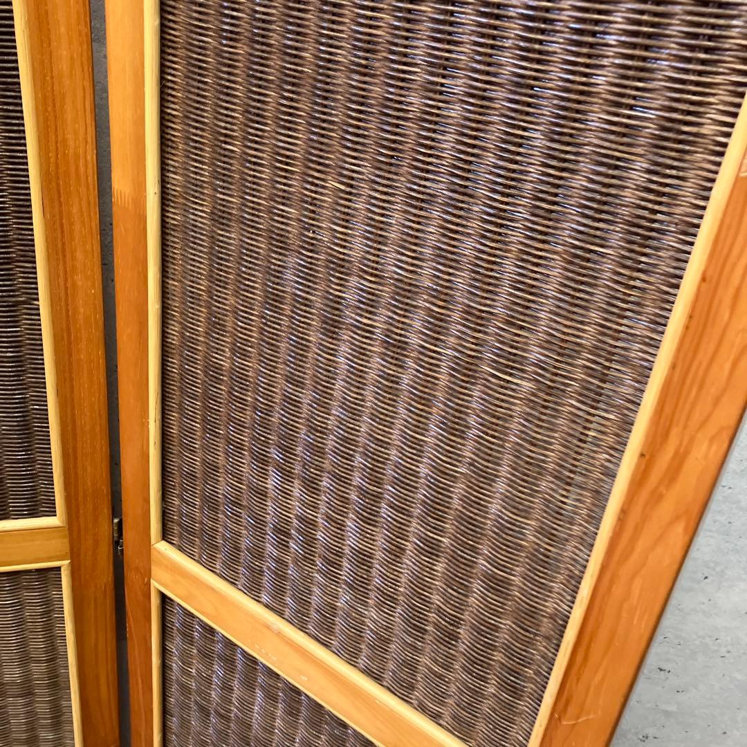 昭和レトロ エスニック 木製 3連 ラタンパーテーション 間仕切り 仕切り
