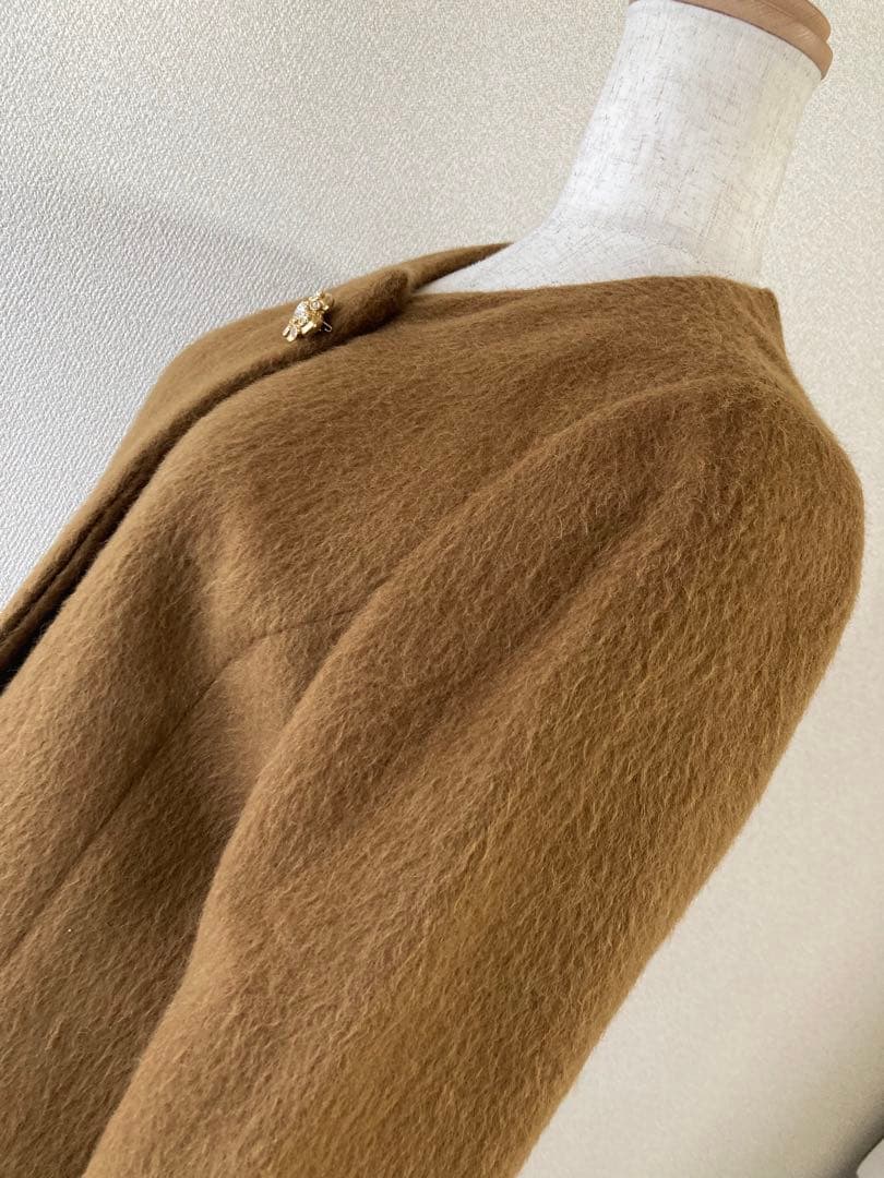 美品INED イネド アルパカ　毛混入　ノーカラーコート ロングコート