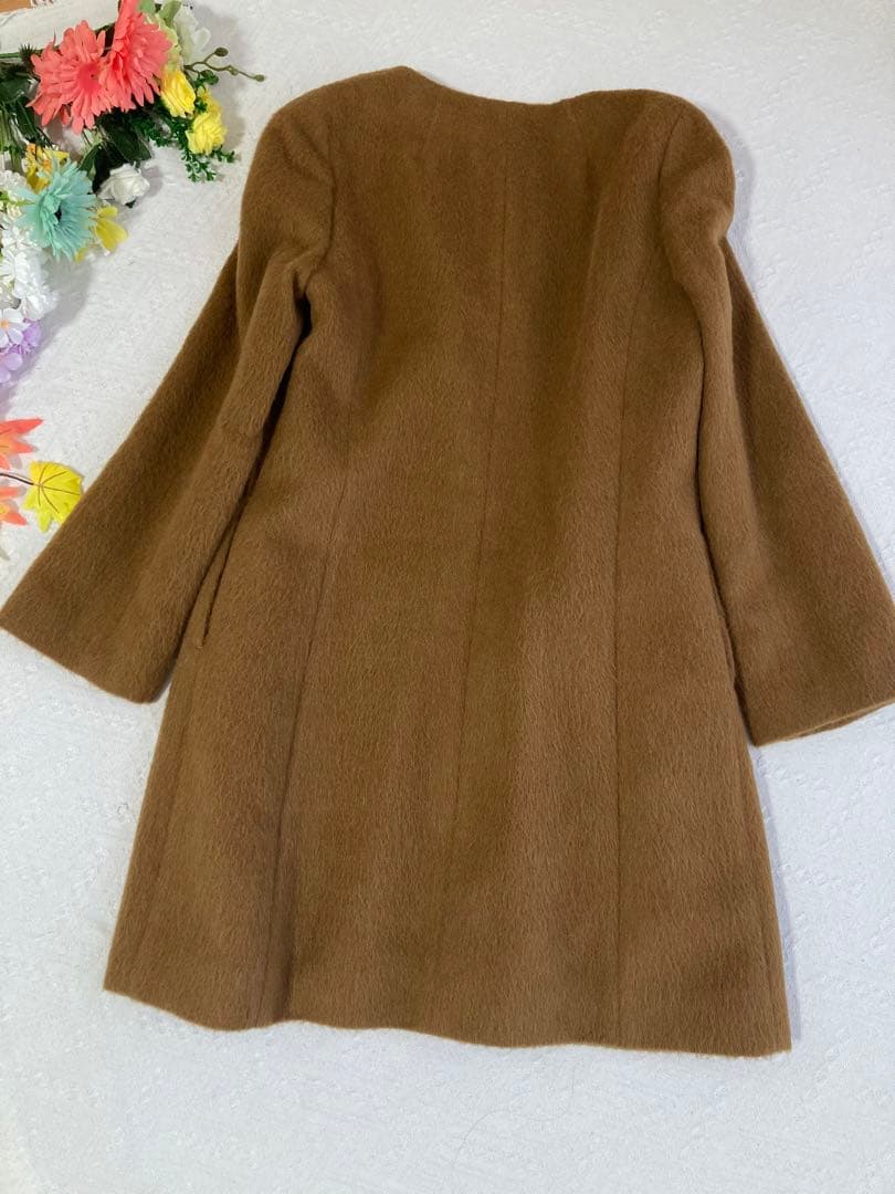 美品INED イネド アルパカ　毛混入　ノーカラーコート ロングコート