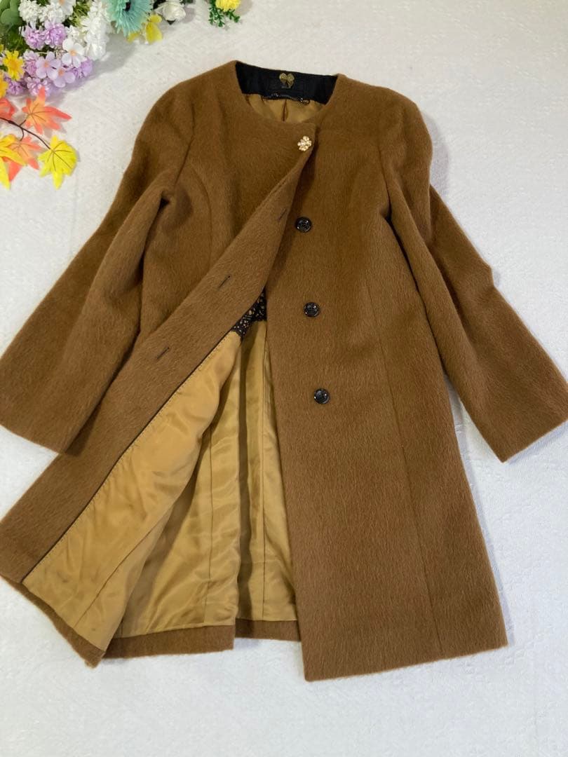 美品INED イネド アルパカ　毛混入　ノーカラーコート ロングコート