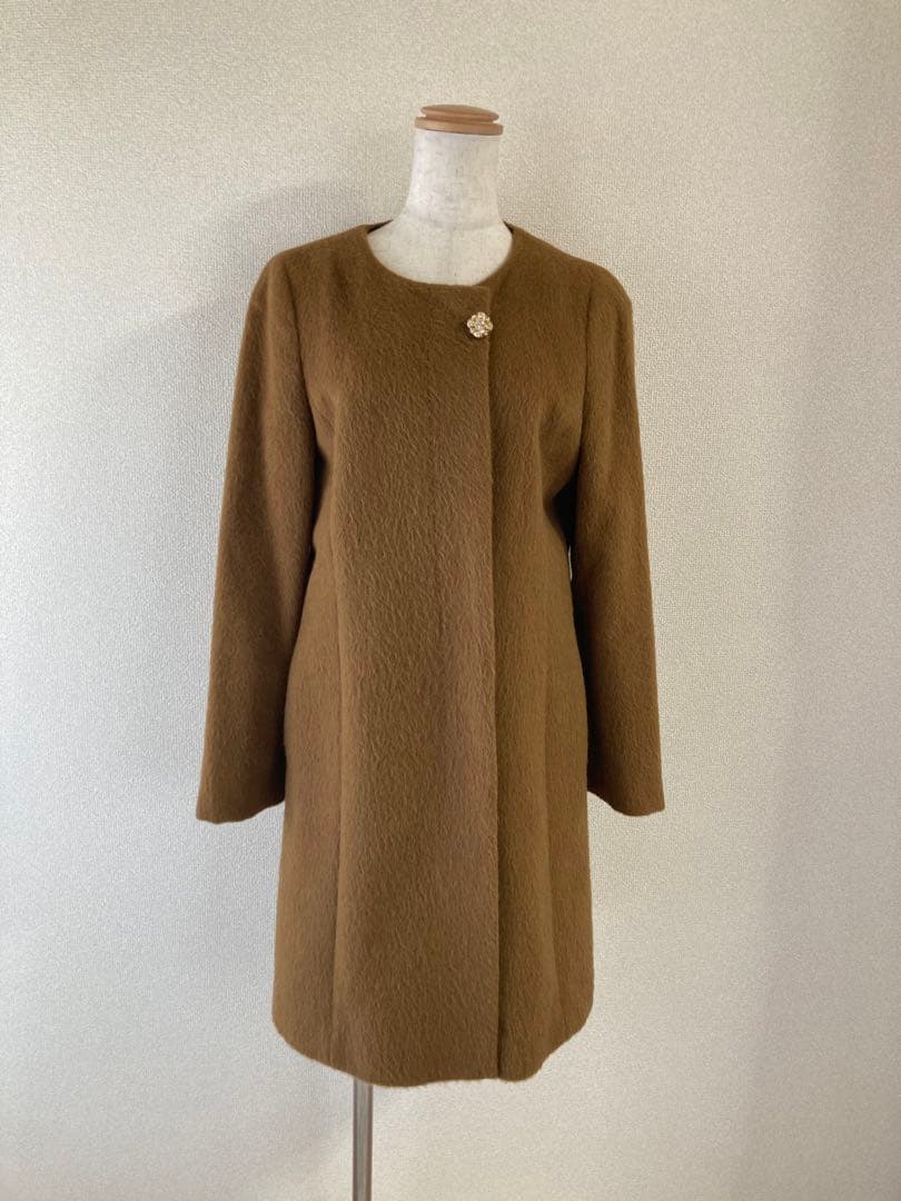 美品INED イネド アルパカ　毛混入　ノーカラーコート ロングコート