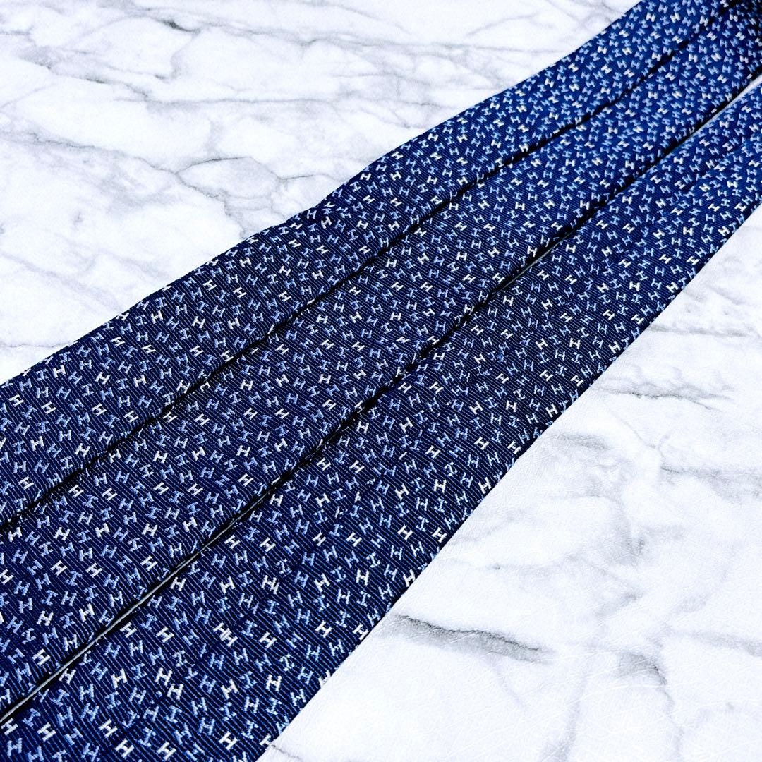 ✨未使用✨エルメス　マイクロ立体H柄 ジャガード　ブルー　ネクタイ