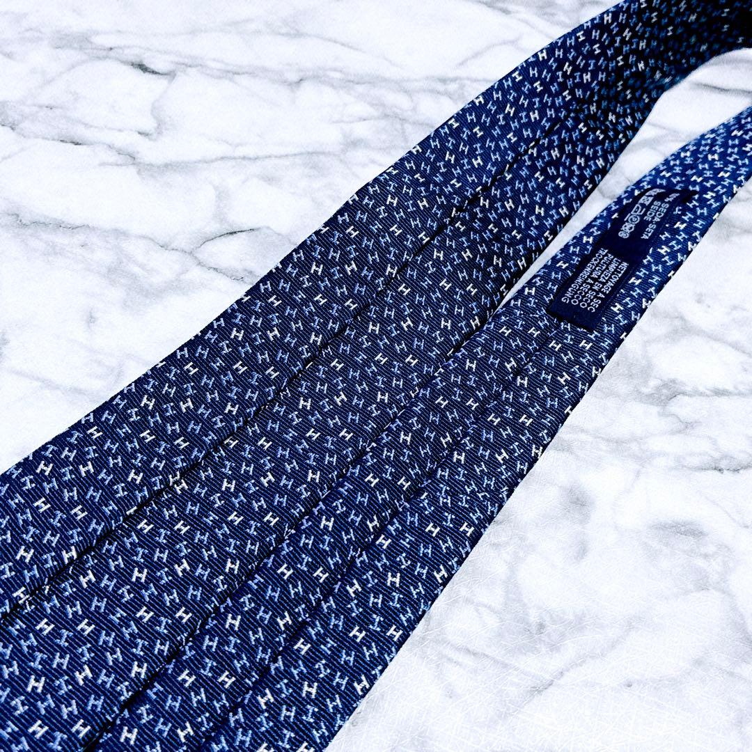 ✨未使用✨エルメス　マイクロ立体H柄 ジャガード　ブルー　ネクタイ