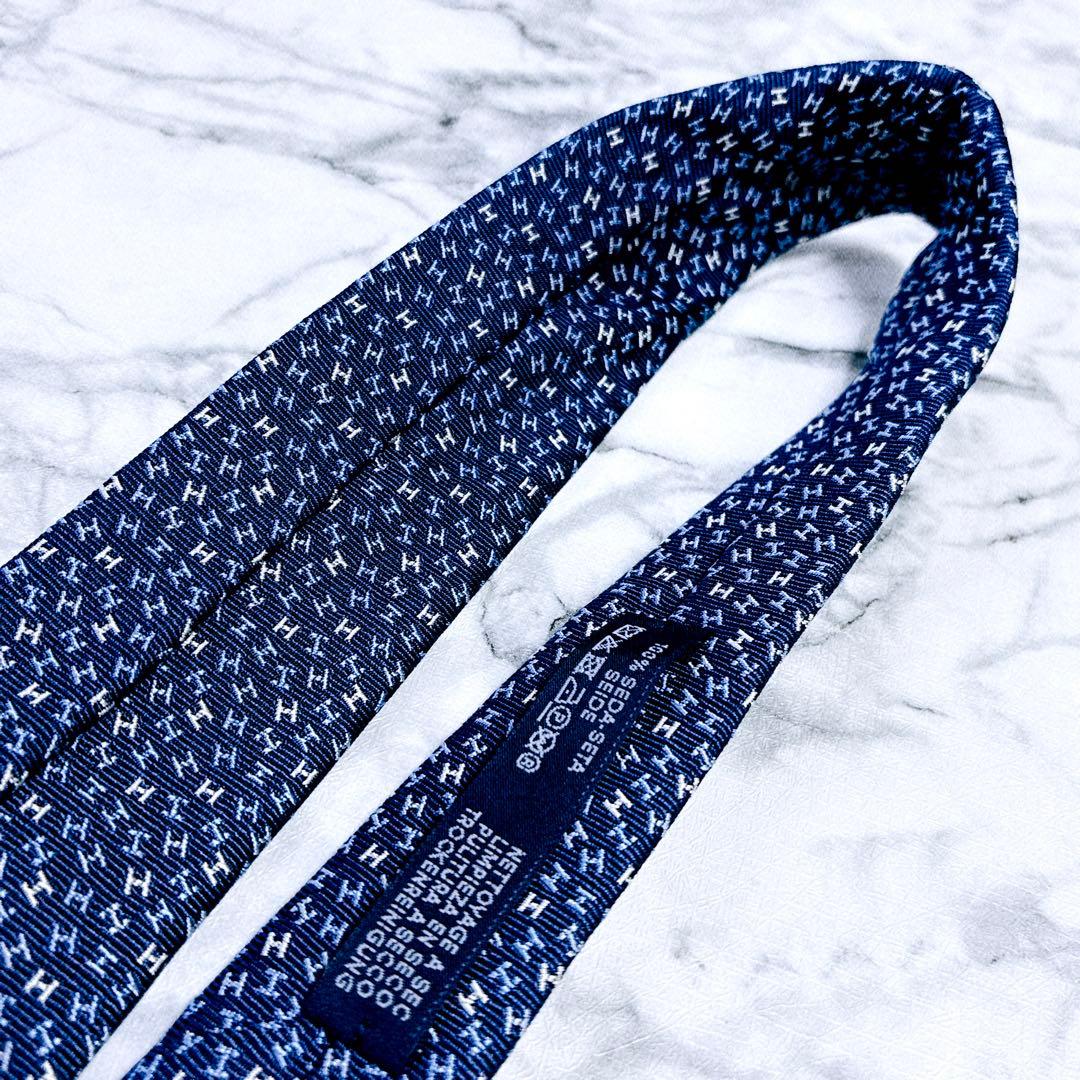 ✨未使用✨エルメス　マイクロ立体H柄 ジャガード　ブルー　ネクタイ