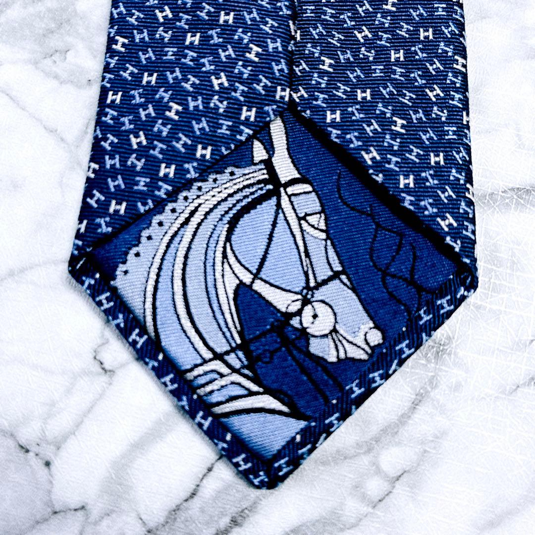 ✨未使用✨エルメス　マイクロ立体H柄 ジャガード　ブルー　ネクタイ