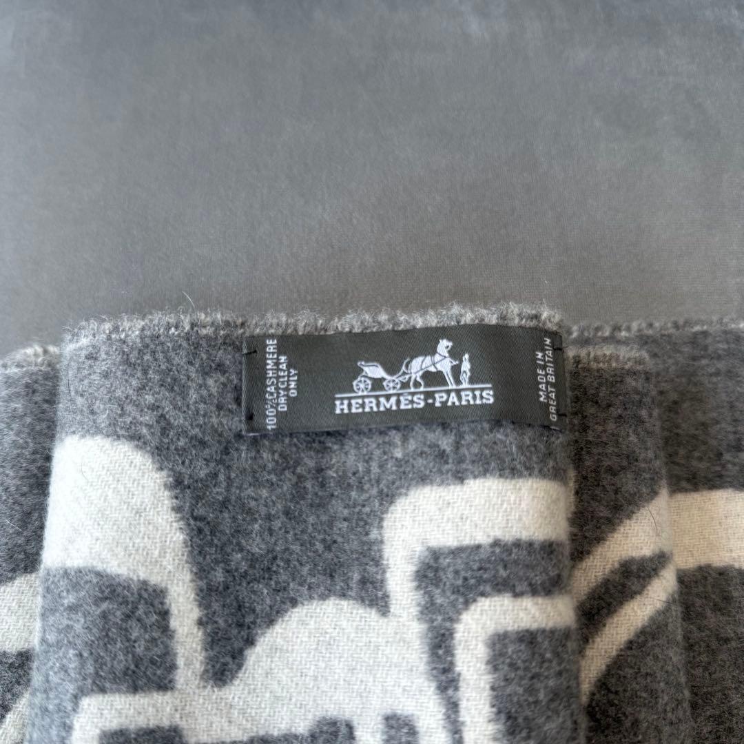 エルメス カザック・ド・レ・ブックル カシミヤ マフラー グレー